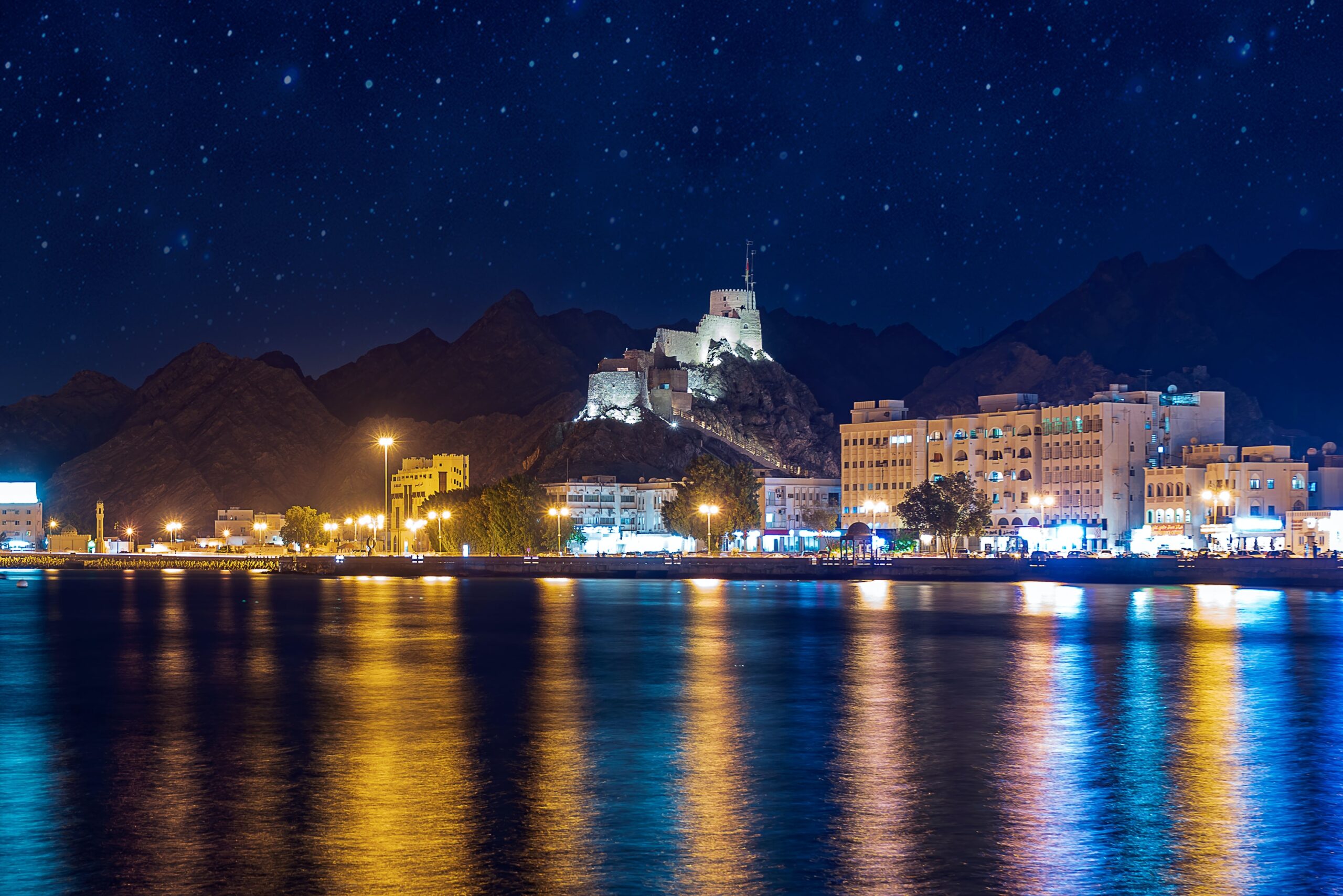 Muscat - Night View of Mutrah Fort & Mutrah Cornishe